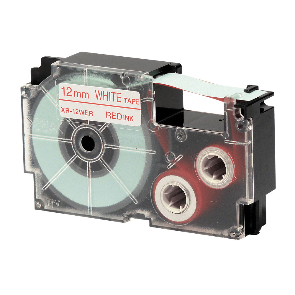 Casio Ez-Label Tape Cartridge - 12mm, Red on White (XR-12WER1)